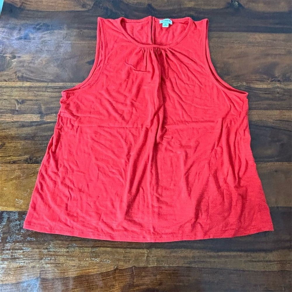 J. Crew Womens Red Slub Knit Sleeveless Tank Top XL Keyhole Back Tencel Blend